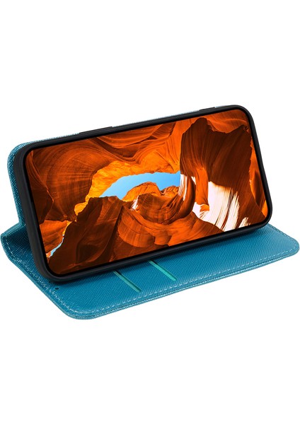 For Nothing Telefon (2A) Plus/telefon (2A) Kılıfı Manyetik Kapanış Çapraz Doku Deri Cüzdan Telefon Kapağı-Bebek Mavisi (Yurt Dışından)