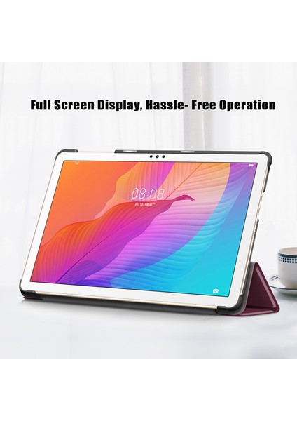 Onur Pad X8/x8 Lite/huawei Matepad T 10 Pu Deri Üç Katlı Stand Kapak Anti-Damla Tablet Koruyucu Kılıf-Şarap Kırmızı (Yurt Dışından)