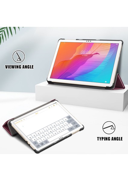 Onur Pad X8/x8 Lite/huawei Matepad T 10 Pu Deri Üç Katlı Stand Kapak Anti-Damla Tablet Koruyucu Kılıf-Şarap Kırmızı (Yurt Dışından)