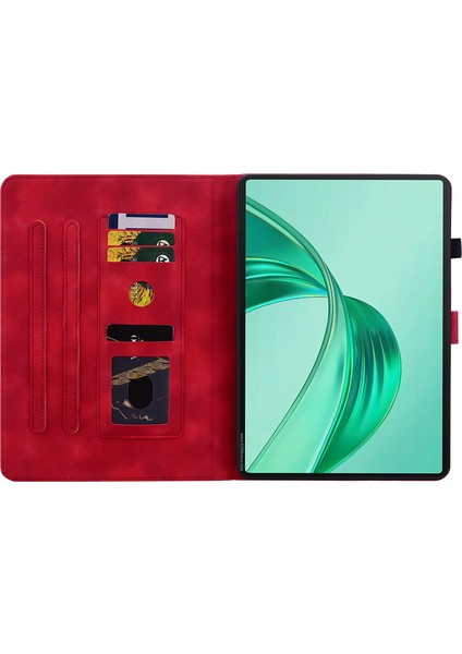 Honor Pad X8A Kılıf Zambak Çiçeği Künye Kart Yuvaları Deri Tablet Kapağı-Kırmızı (Yurt Dışından)