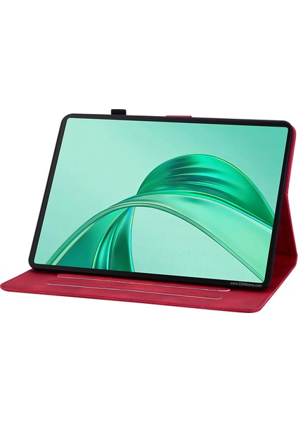 Honor Pad X8A Kılıf Zambak Çiçeği Künye Kart Yuvaları Deri Tablet Kapağı-Kırmızı (Yurt Dışından)