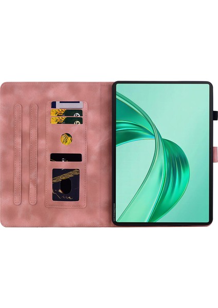 Honor Pad X8A Kılıf Zambak Çiçeği Künye Kart Yuvaları Deri Tablet Kapağı-Pembe (Yurt Dışından)