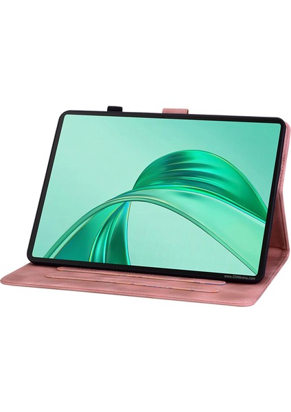 Honor Pad X8A Kılıf Zambak Çiçeği Künye Kart Yuvaları Deri Tablet Kapağı-Pembe (Yurt Dışından)