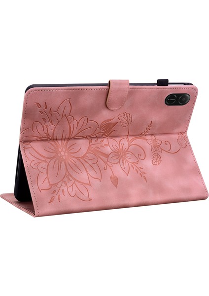 Honor Pad X8A Kılıf Zambak Çiçeği Künye Kart Yuvaları Deri Tablet Kapağı-Pembe (Yurt Dışından)