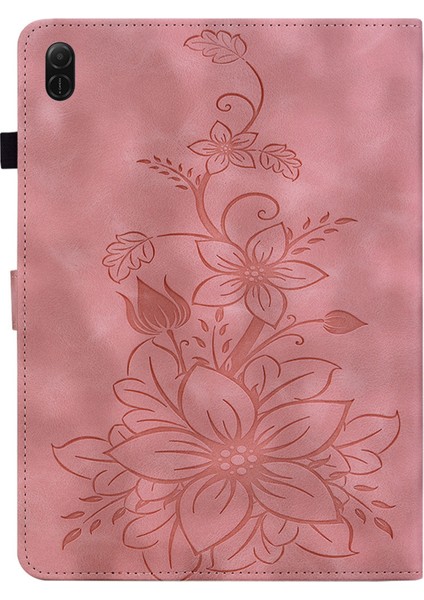 Honor Pad X8A Kılıf Zambak Çiçeği Künye Kart Yuvaları Deri Tablet Kapağı-Pembe (Yurt Dışından)