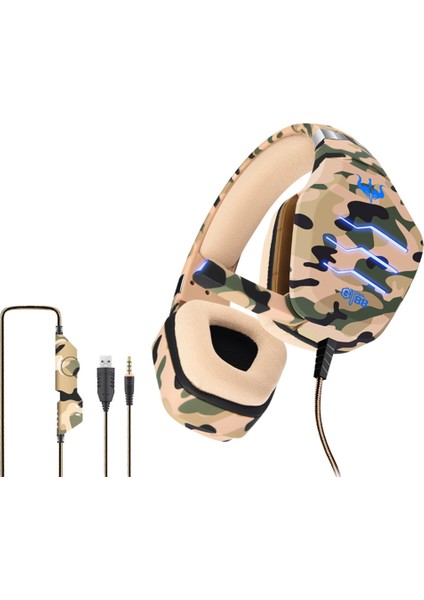 Ovleng GT88 Usb+3.5mm Kablolu Kulak Üstü Oyun Kulaklığı Kamuflaj Ergonomik LED Işıklı E-Spor Kulaklık-Kamuflaj Yeşil (Yurt Dışından)