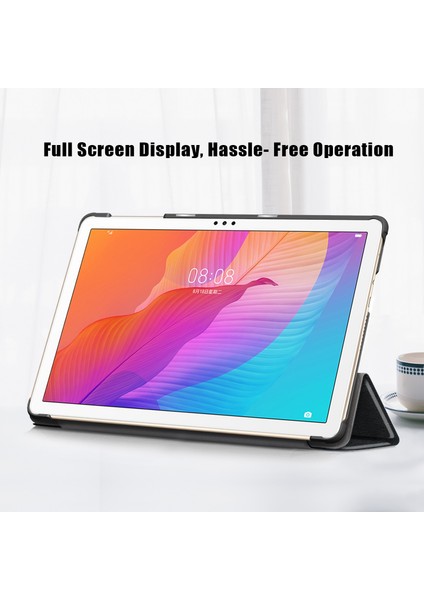 Honor Pad X8/x8 Lite/huawei Matepad T 10 Pu Deri Üç Katlı Stand Kapağı Anti-Damla Tablet Koruyucu Kılıf-Siyah (Yurt Dışından)