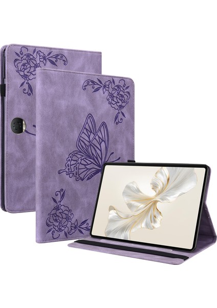 Honor Pad 9 Kılıf Için Çiçek Deri Flip Kart Yuvaları Tablet Kapağı-Mor (Yurt Dışından)