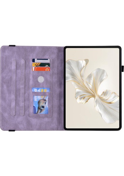 Honor Pad 9 Kılıf Için Çiçek Deri Flip Kart Yuvaları Tablet Kapağı-Mor (Yurt Dışından)
