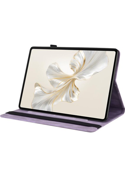 Honor Pad 9 Kılıf Için Çiçek Deri Flip Kart Yuvaları Tablet Kapağı-Mor (Yurt Dışından)