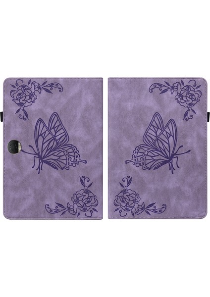 Honor Pad 9 Kılıf Için Çiçek Deri Flip Kart Yuvaları Tablet Kapağı-Mor (Yurt Dışından)