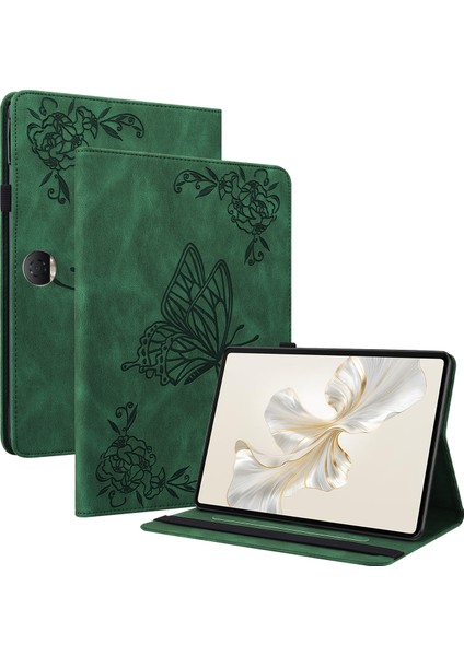 Honor Pad 9 Kılıf Için Çiçek Deri Flip Kart Yuvaları Tablet Kapağı-Yeşil (Yurt Dışından)