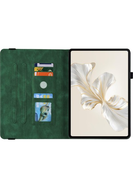 Honor Pad 9 Kılıf Için Çiçek Deri Flip Kart Yuvaları Tablet Kapağı-Yeşil (Yurt Dışından)