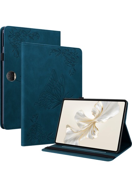 Honor Pad 9 Kılıf Için Çiçek Deri Flip Kart Yuvaları Tablet Kapağı-Koyu Mavi (Yurt Dışından)