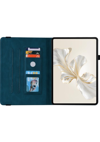 Honor Pad 9 Kılıf Için Çiçek Deri Flip Kart Yuvaları Tablet Kapağı-Koyu Mavi (Yurt Dışından)