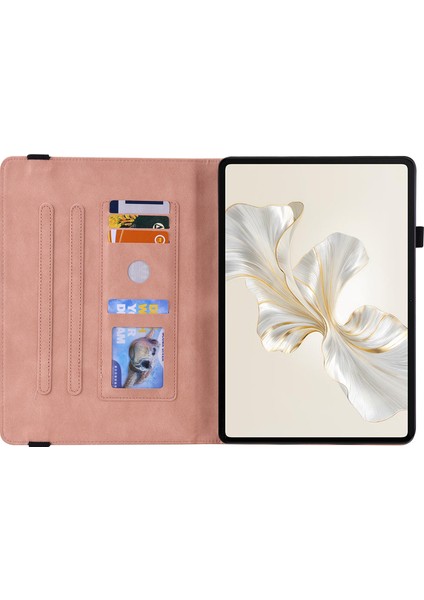 Honor Pad 9 Kılıf Için Çiçek Deri Flip Kart Yuvaları Tablet Kapağı-Pembe (Yurt Dışından)