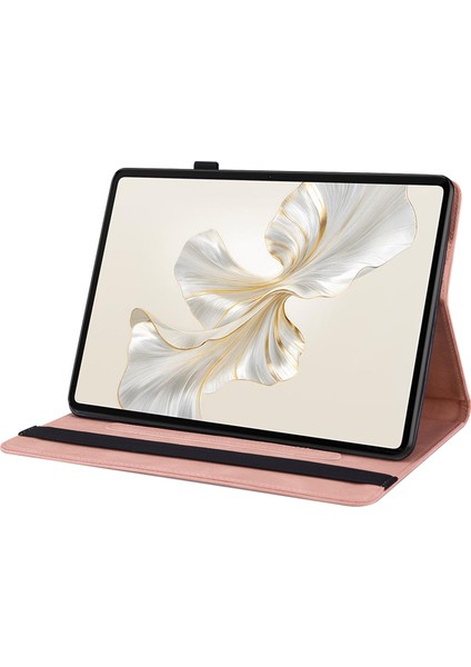 Honor Pad 9 Kılıf Için Çiçek Deri Flip Kart Yuvaları Tablet Kapağı-Pembe (Yurt Dışından)