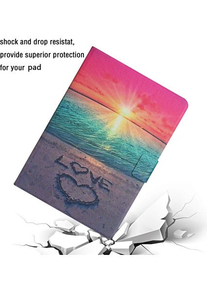 Desen Baskı Kartı Yuvaları Standı Deri Akıllı Kılıf Huawei Mediapad M5 Lite 10-Seaside Love (Yurt Dışından)