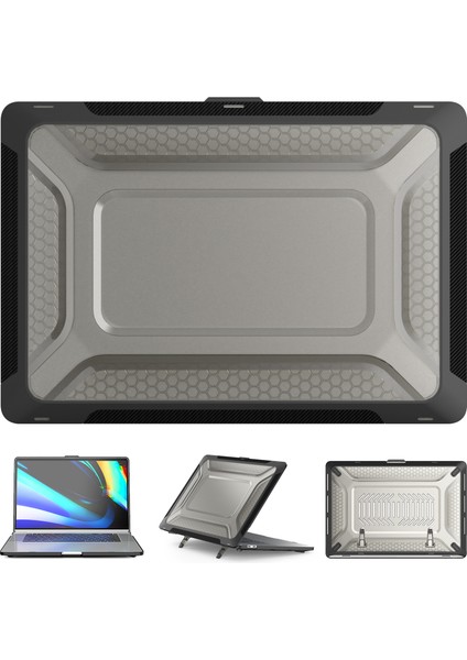 MacBook Pro 16 INÇ(2019)A2141 Laptop Kapak Çift Katmanlı Sert Pc Yumuşak Tpu Kabuk Kılıfı Kickstand-Siyah Için (Yurt Dışından)