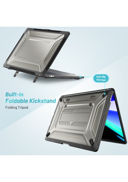 MacBook Pro 16 INÇ(2019)A2141 Laptop Kapak Çift Katmanlı Sert Pc Yumuşak Tpu Kabuk Kılıfı Kickstand-Siyah Için (Yurt Dışından)