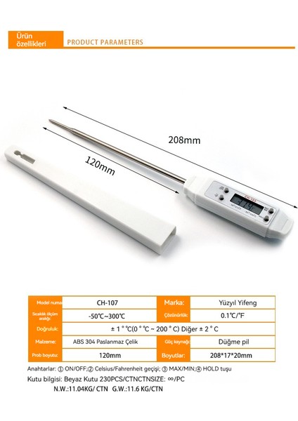 Ev Mutfak Ölçer Barbekü Pişirme Sıcaklık Probu Gıda Termometre (Yurt Dışından) fiyatları