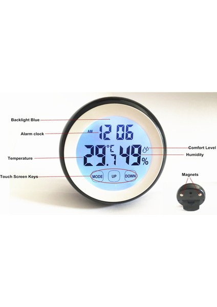 Ev Yuvarlak Dokunmatik Ekran Saat Sıcaklık Nem Ölçer Ile (Yurt Dışından) modelleri