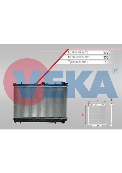 VEKA-16-2151B - Su Radyatoru Brazıng Hyundaı Excel 1.3i M-T Ac+/- 1990-1995
