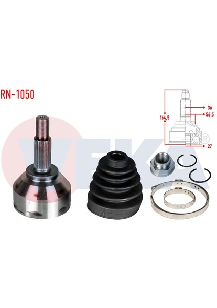 VEKA-RN-1050 - Aks Kafası Sol-Sag On Dıs Renault Trafıc Iı (Fl) 2.0 Dcı 27×36×56,50 Uzunluk 164,50MM 2001-2014