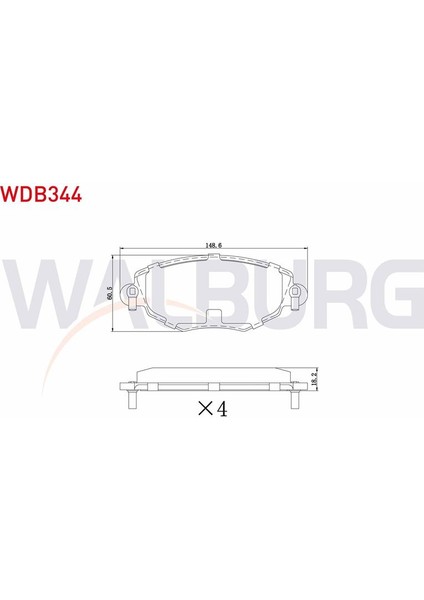 WALBURG-WDB344 - Fren Balata On Ford Mondeo Iıı 1.6i 16V 2000-2007/ Mondeo Iıı 2.0 Tdcı 2000-2007/ Mondeo Iıı 2.0i 16V 2000-2007/ X-Type 2.0i 2001-2009/ X-Type 2.0 D 2006-2009/ X-Type 2.5i 2001-2009