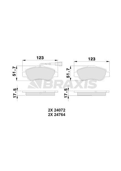 BRAXIS-AB0022 - On Fren Balatası Fıat 500 500C Doblo Fıorıno Panda 1.3 Mjet 1.4 1.2 1.9 Jtd 1.6 16V 01> Ford Ka 1.3 Tdcı 08>16 Peugeot Bıpper Tepee 1.4 Hdı 08>