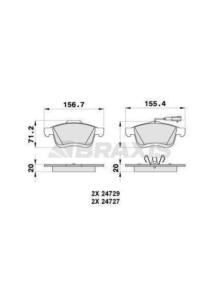 BRAXIS-AB0264 - On Fren Balatası Fıat Doblo Iıı 500L 10> Opel Combo 12> Lancıa Delta Iıı 09>14
