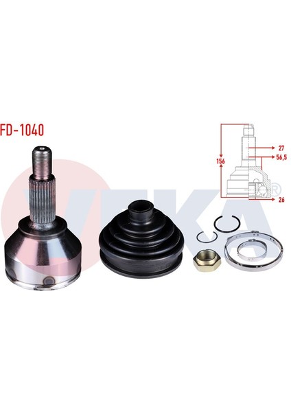 VEKA-FD-1040 - Aks Kafası Sol-Sag On Dıs Ford Mondeo Iıı 2.0i 16V 27×26×56 Uzunluk 155,4 mm 2000-2007