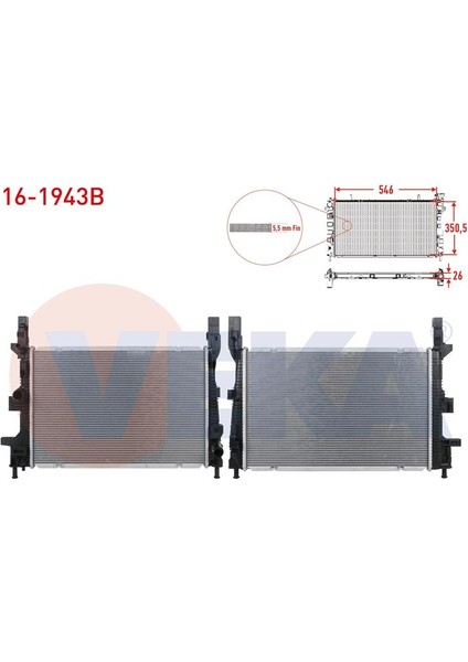 VEKA-16-1943B - Su Radyatoru Brazıng (5.5mm Fin) Ford Focus Iıı 1.5 Tdcı 2011-2015 / Transıt Connect 1.5 Tdcı 2013-/