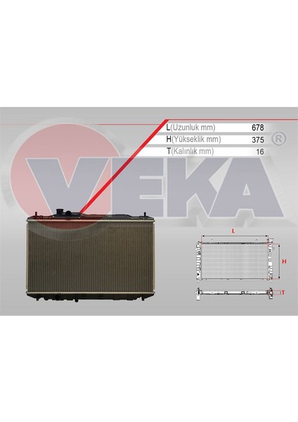 VEKA-16-2019B - Su Radyatoru (Kapaklı) Brazıng Honda Cıvıc Ix 1.6i M-T Ac+/- 2012- / Cıvıc Vııı 1.8i M-T Ac+/- 2005-2012