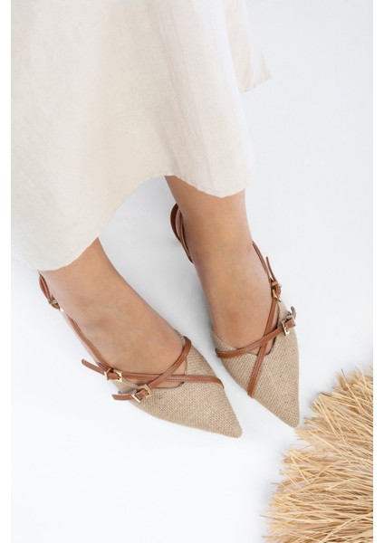 Kadın Flax Taba Hasır Topuklu Stiletto