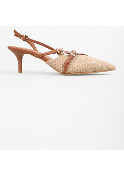 Kadın Flax Taba Hasır Topuklu Stiletto fırsatları