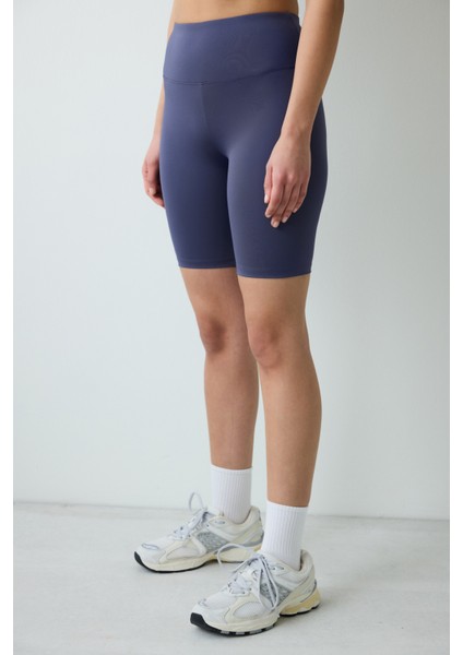 Koyu Indigo Smooth Feel Yüksek Bel Bisikletçi (Biker) Kısa Tayt