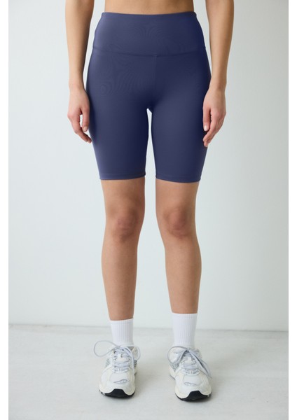 Koyu Indigo Smooth Feel Yüksek Bel Bisikletçi (Biker) Kısa Tayt