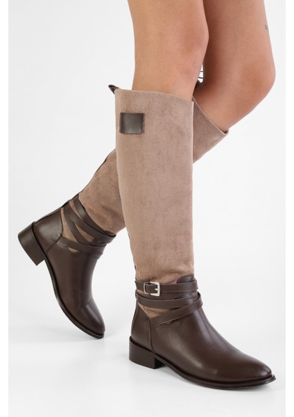 Kadın Biblos Kahve Bej Cilt Çift Renkli Tokalı Çizme fiyatları