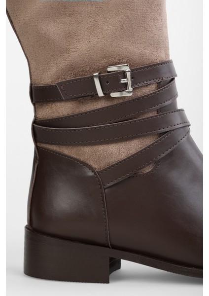 Kadın Biblos Kahve Bej Cilt Çift Renkli Tokalı Çizme indirimleri