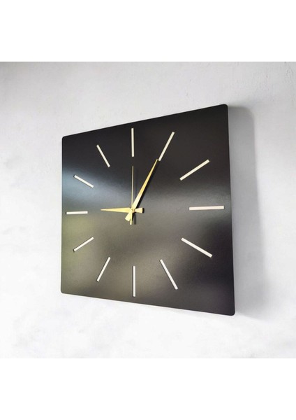 Kare Ahşap Siyah Renk Sade Sayılı Hediyelik Sessiz Duvar Saati 50 cm