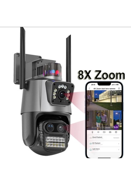 IP66 Su Geçirmez 9mp Çift Lensli 8x Zomlu Wifi Ptz Pollis Çakarlı Güvenlik Kamerası