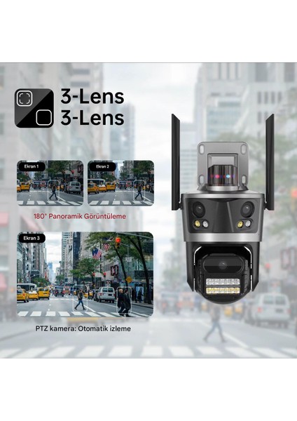 6k 12 Mp Hd Wıfı Ip Kamera Üç Kameralı Dış Mekan Ptz Otomatik Takip Cctv Güvenlik Video Gözetimi Kamerası Renkli Gece Görüşülü fiyatları