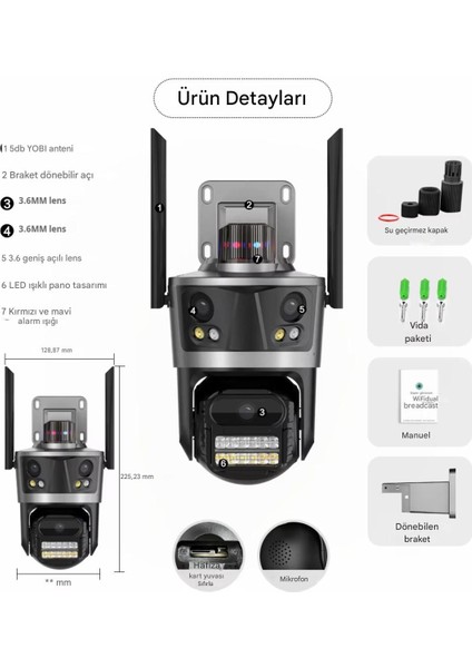 6k 12 Mp Hd Wıfı Ip Kamera Üç Kameralı Dış Mekan Ptz Otomatik Takip Cctv Güvenlik Video Gözetimi Kamerası Renkli Gece Görüşülü modelleri