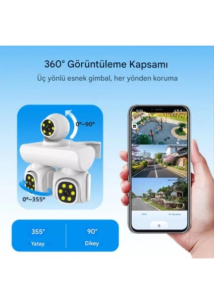 6k 12MP 10X Zoom Üç Lensli Wıfı Güvenlik Kamerası Ptz Su Geçirmez İki Yönlü Interkom Hareket Sensörlü
