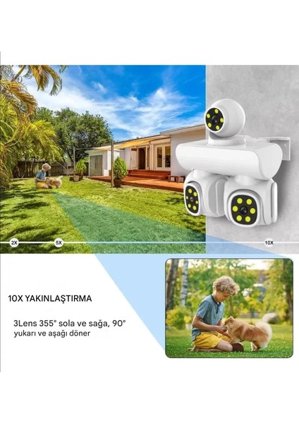 6k 12MP 10X Zoom Üç Lensli Wıfı Güvenlik Kamerası Ptz Su Geçirmez İki Yönlü Interkom Hareket Sensörlü