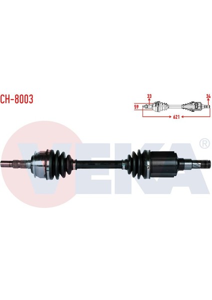VEKA-CH-8003 - Komple Aks Sol On Chevrolet Cruze (J300) 1.6 M-T Uzunluk 621MM 2009-2014
