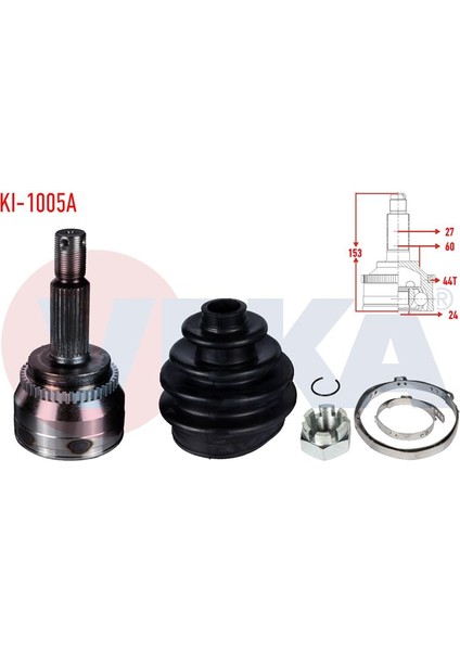 VEKA-KI-1005A - Aks Kafası Sol-Sag On Dıs Kıa Cerato (Ld) 1.6 Crdı Abslı 44 Dıs 27×24×60 Uzunluk 152.7MM 2004-2012