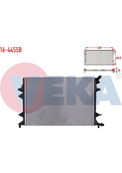 VEKA-16-4455B - Su Radyatoru Brazıng (5.5mm Fin) (Yardımcı Radyator) Volkswagen Caddy Iv (Sab, Saj) 2.0 Tdı A-T/m-T Ac+/- 2015-