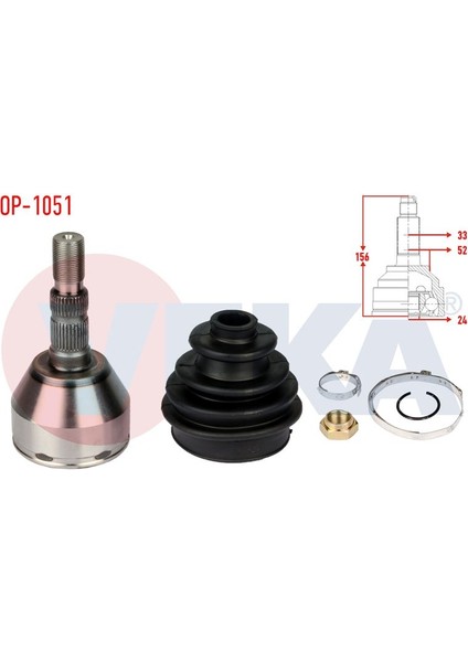 VEKA-OP-1051 - Aks Kafası Sol-Sag On Dıs Opel Astra H 1.3 Cdtı 33×24×53 Uzunluk 157MM 2004-2010
